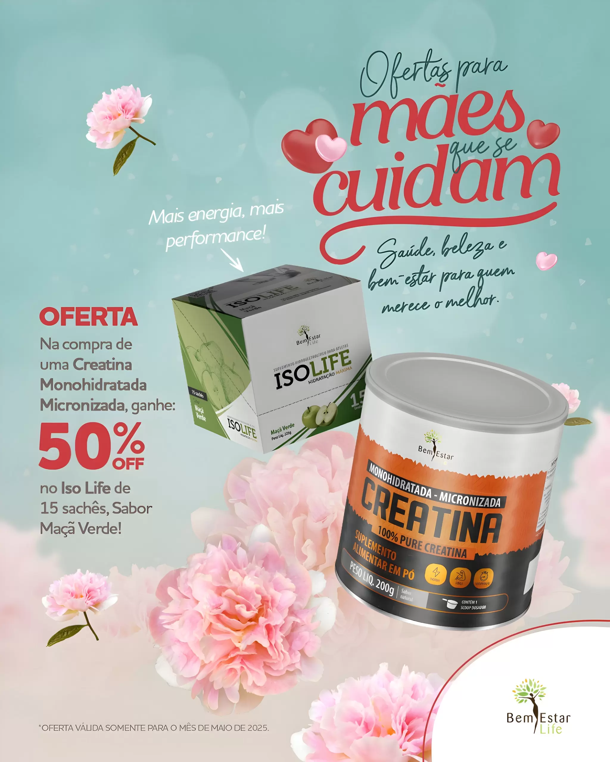 NA COMPRA DE CREATINA MONOHIDRATADA  50% DSCTO ISO LIFE SABOR MAÇA VERDE 