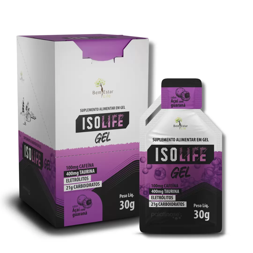 ISO LIFE GEL CARBO - C/ CAFEÍNA E TAURINA - Sabor AÇAÍ COM GUARANÁ 10 SACHÊS