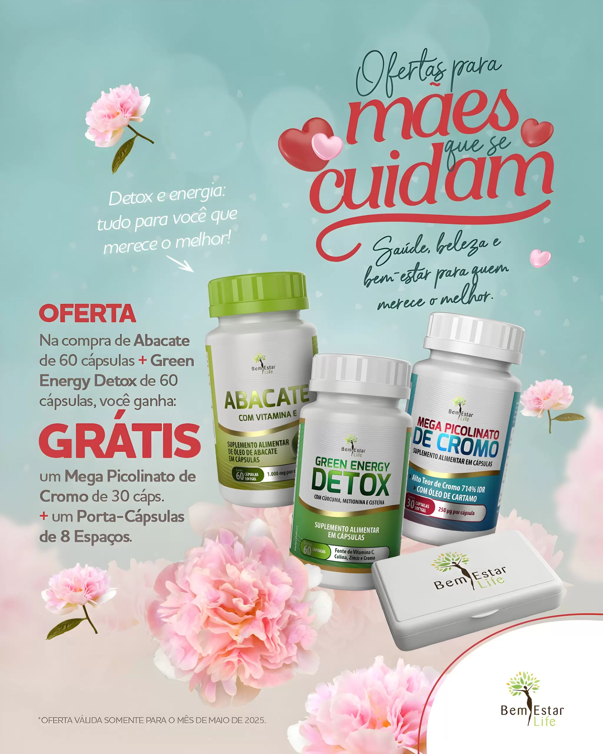 NA COMPRA DE ABACATE 60 CAPS +  GREEN ENERGY DETOX 60 CAPS BRINDE MEGA PICOLINATO DE CROMO 30 CÁPSULAS + 01 Porta cápsulas de 8 espaço 