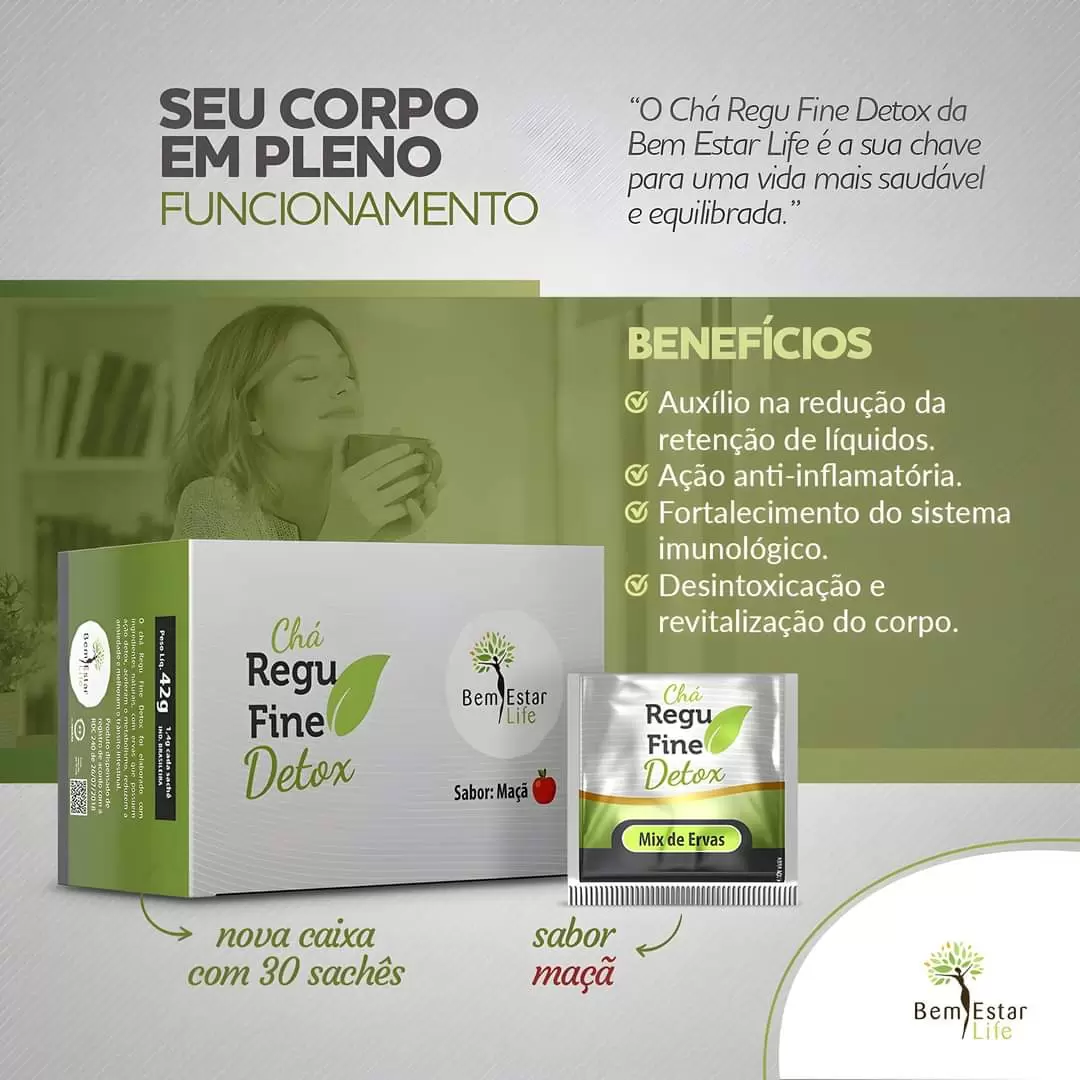 CHÁ REGU FINE - 30 SACHET DETOX SABOR MAÇA 
